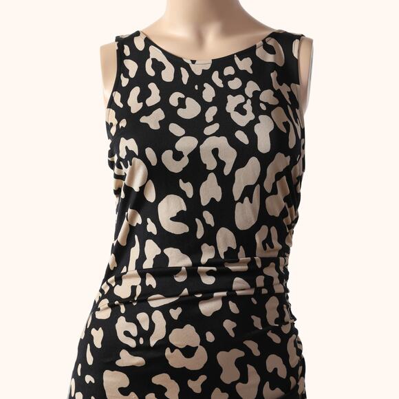 JAY GODFREY Black and Tan Animal Print Silk Mini Dress - Picture 2 of 5